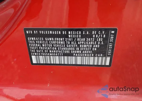 2019 Volkswagen Jetta 1.4T R-Line/1.4T S/1.4T Se z USA, uszkodzony, nr VIN 3VWC57BU5KM056777